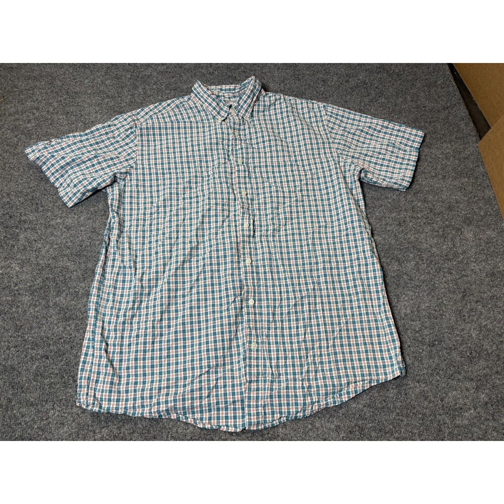 L.L. Bean Shirt Mens XLT Blue Plaid Short Sleeve Cotton Button-Down Casual